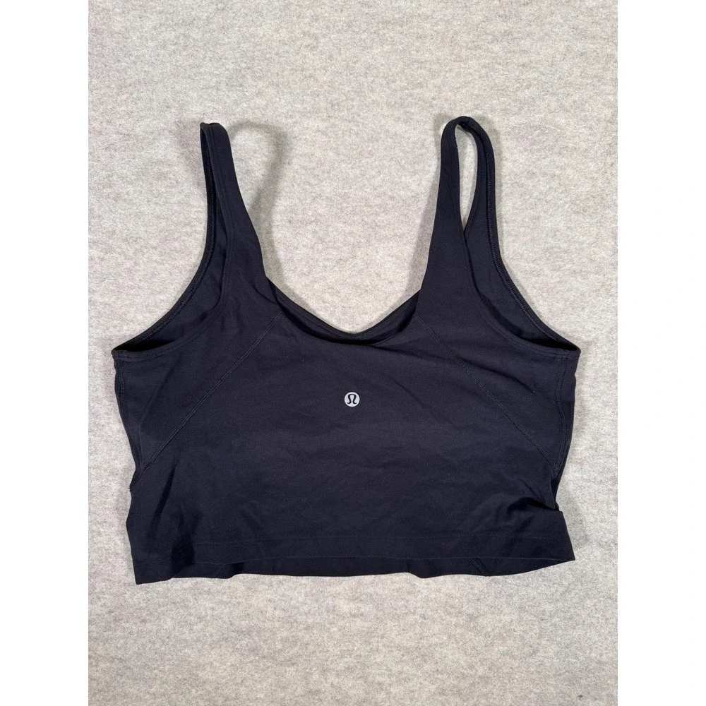 Lululemon Sports Bra Womens 12 Black Longline V Neck Yoga Athletic Gym Top